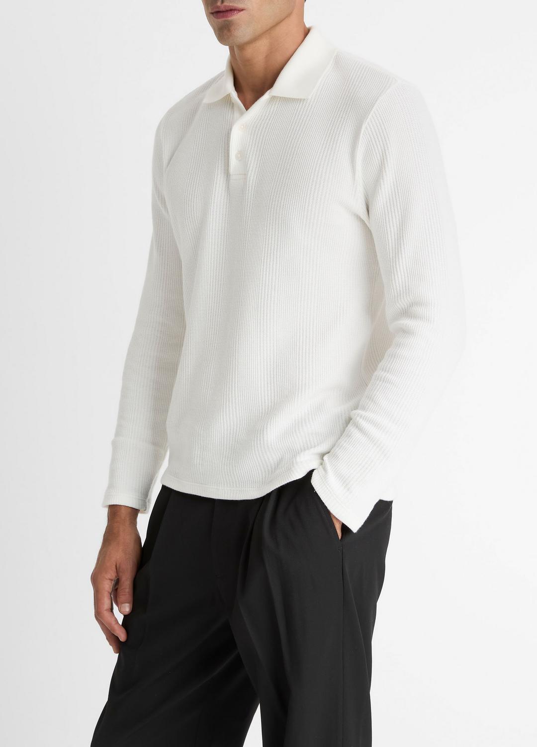 VINCE Men Variegated Cotton Polo Shirt in Henleys & Polos OFF WHITE