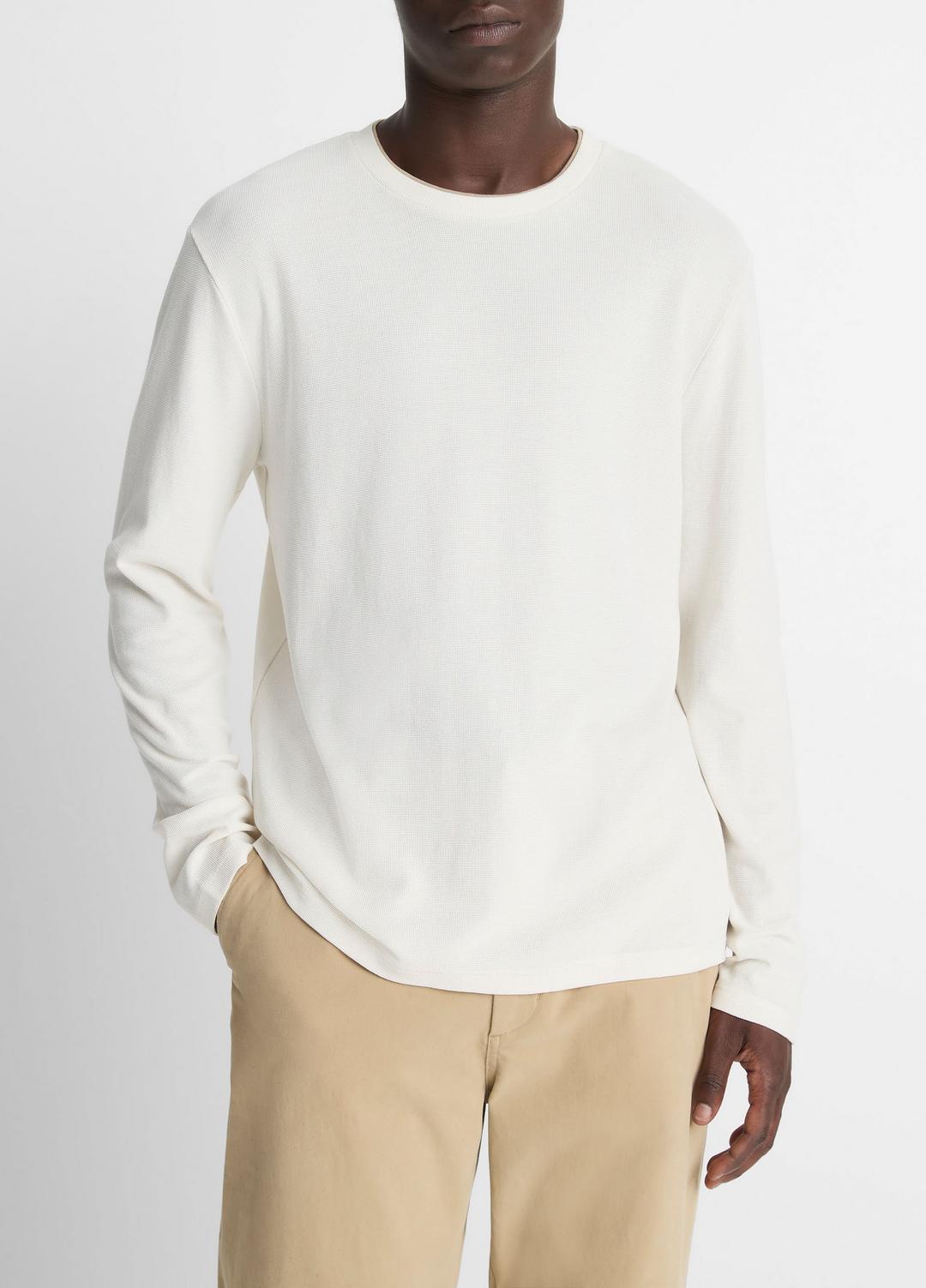 VINCE Men Micro-Waffle Pima Cotton Double-Collar Long-Sleeve T-Shirt in Long Sleeve BLANCO/TERRAPIN