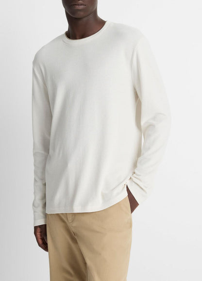 VINCE Men Micro-Waffle Pima Cotton Double-Collar Long-Sleeve T-Shirt in Long Sleeve BLANCO/TERRAPIN