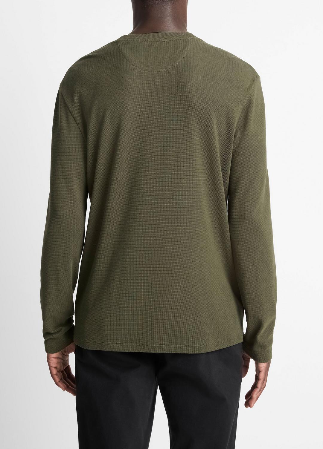 VINCE Men Micro-Waffle Pima Cotton Double-Collar Long-Sleeve T-Shirt in Long Sleeve DRIVER GREEN/BLACK