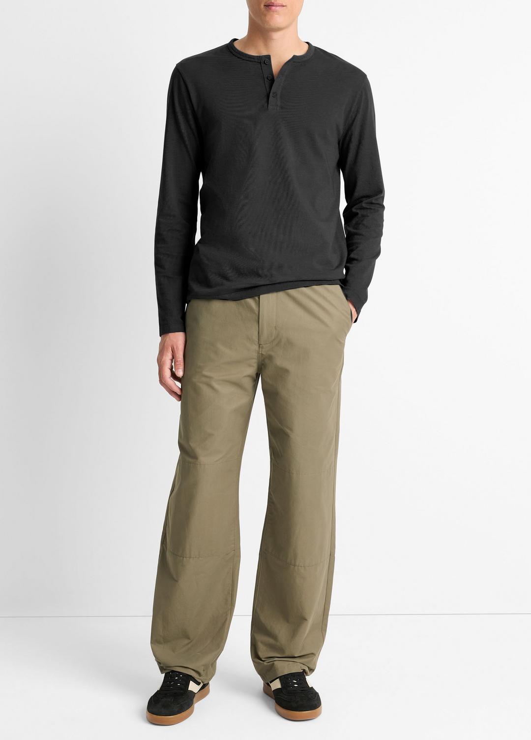 VINCE Men Garment Dye Cotton Long-Sleeve Henley in Henleys & Polos TRUE BLACK