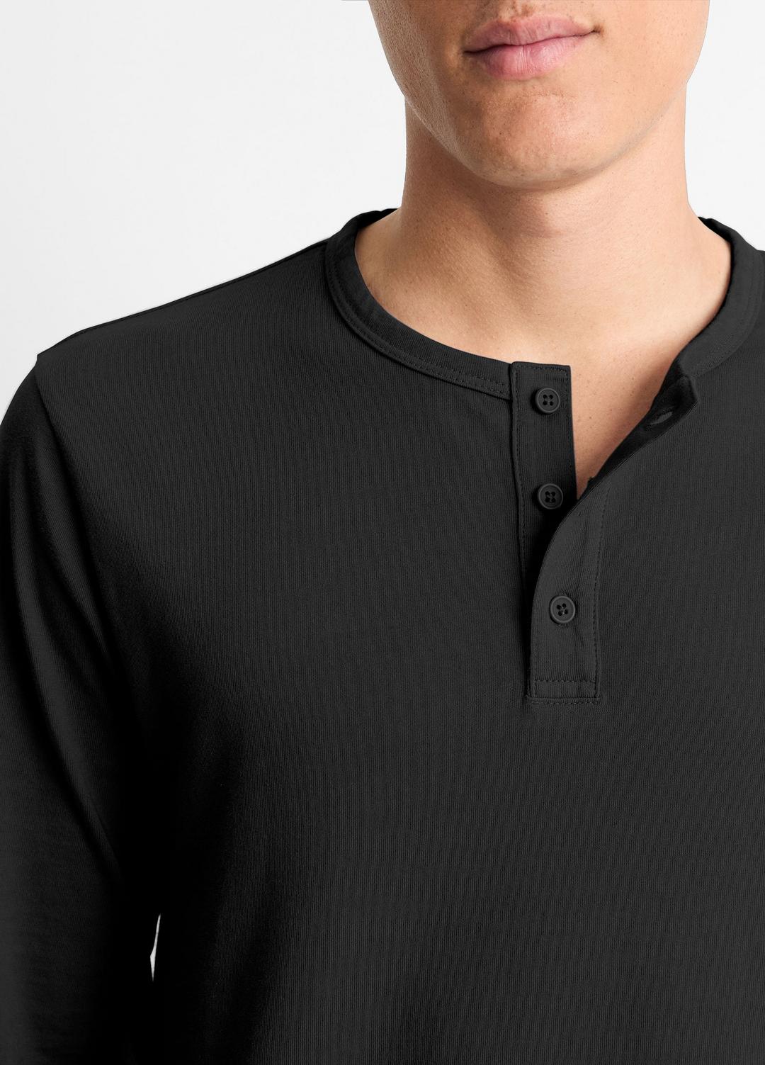 VINCE Men Garment Dye Cotton Long-Sleeve Henley in Henleys & Polos TRUE BLACK