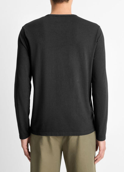 VINCE Men Garment Dye Cotton Long-Sleeve Henley in Henleys & Polos TRUE BLACK