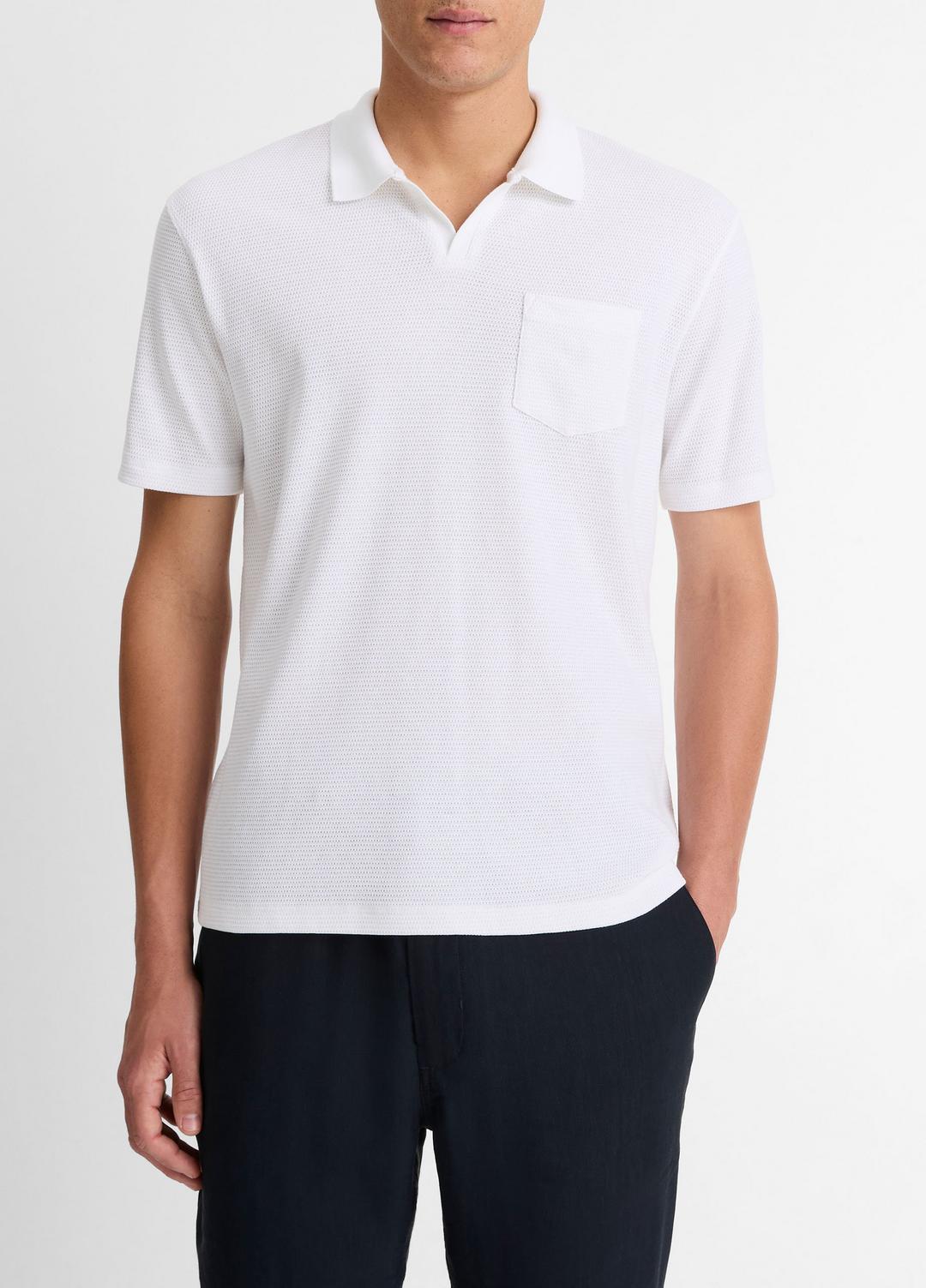 VINCE Men Cotton-Blend Johnny-Collar Polo Shirt in Short Sleeve OPTIC WHITE