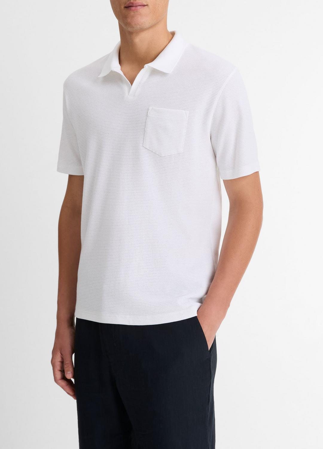 VINCE Men Cotton-Blend Johnny-Collar Polo Shirt in Short Sleeve OPTIC WHITE