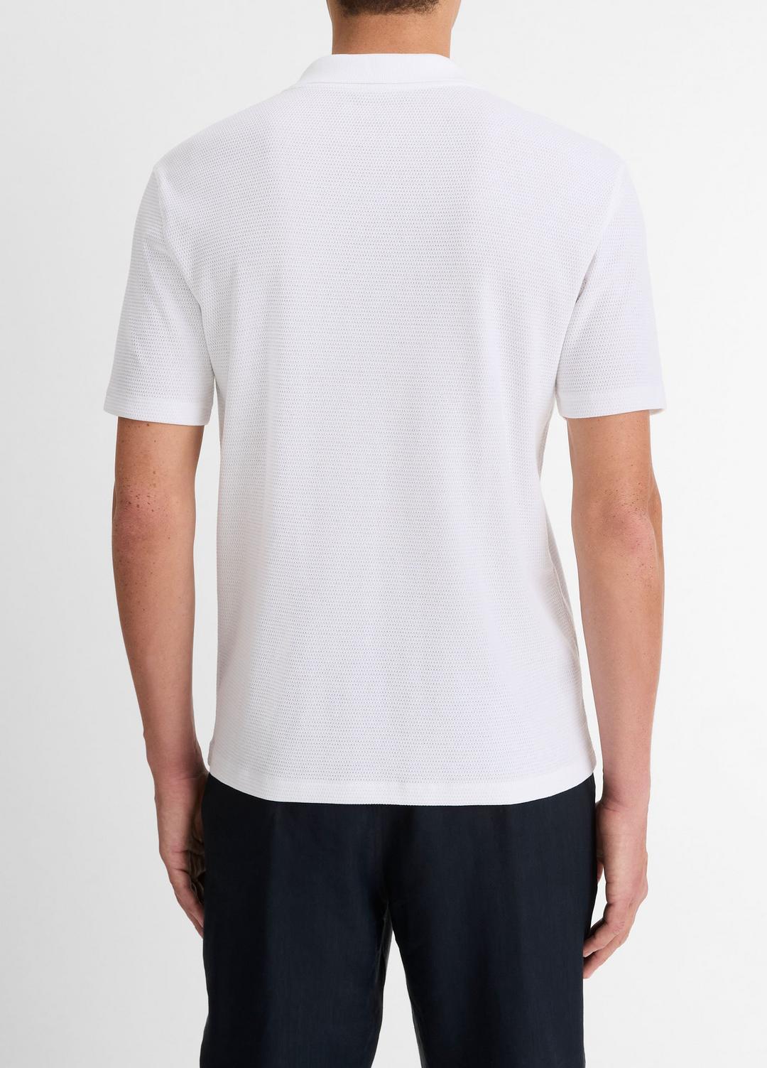 VINCE Men Cotton-Blend Johnny-Collar Polo Shirt in Short Sleeve OPTIC WHITE