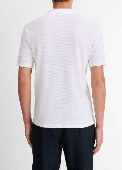 VINCE Men Cotton-Blend Johnny-Collar Polo Shirt in Short Sleeve OPTIC WHITE