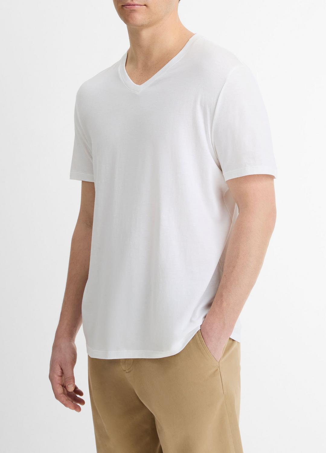 VINCE Men Pima Cotton V-Neck T-Shirt in Short Sleeve OPTIC WHITE