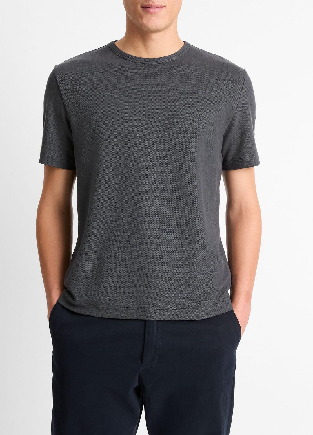 VINCE Men Pima Cotton Piqué Crew Neck T-Shirt in Short Sleeve SOFT BLACK