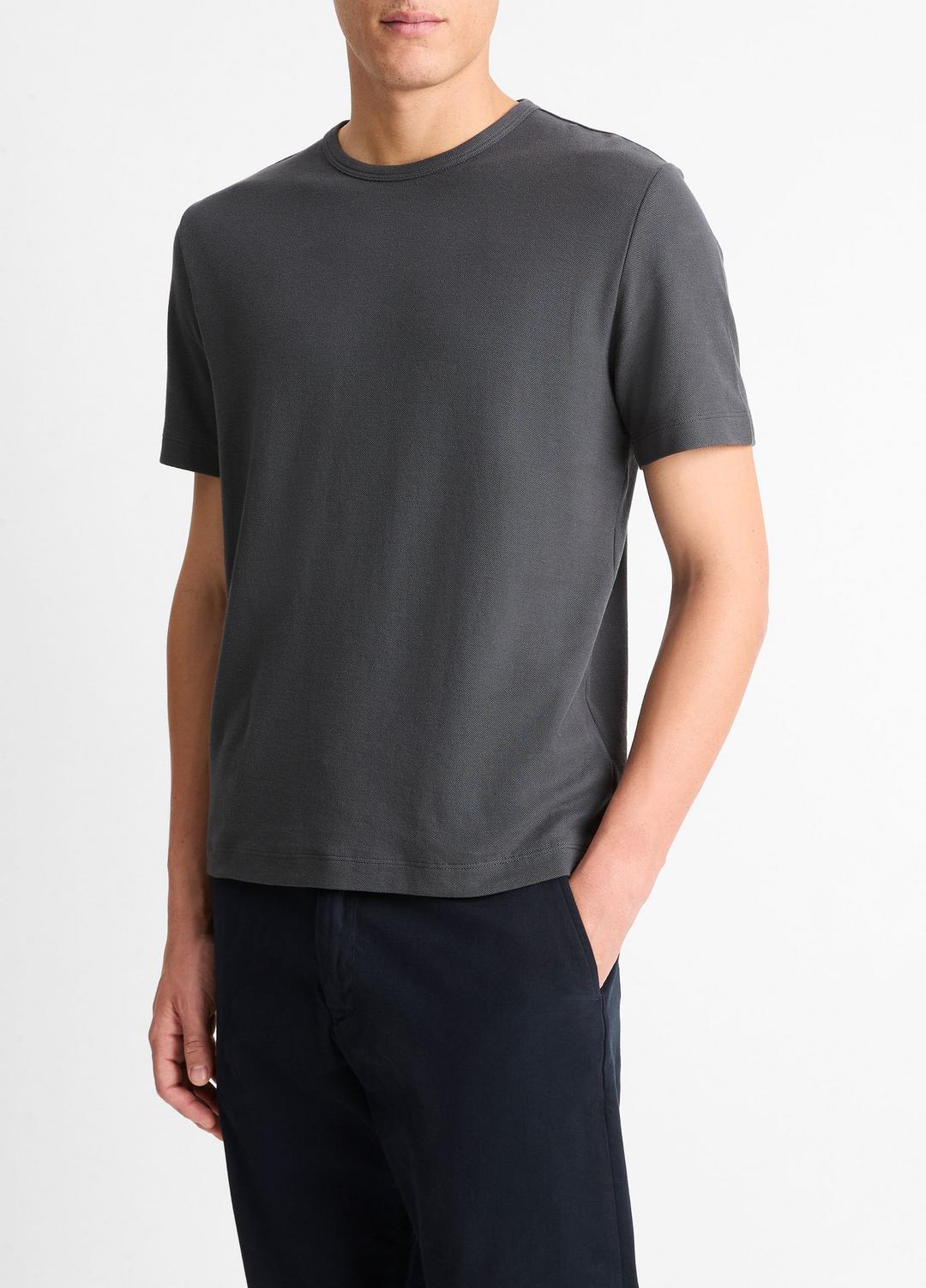 VINCE Men Pima Cotton Piqué Crew Neck T-Shirt in Short Sleeve SOFT BLACK