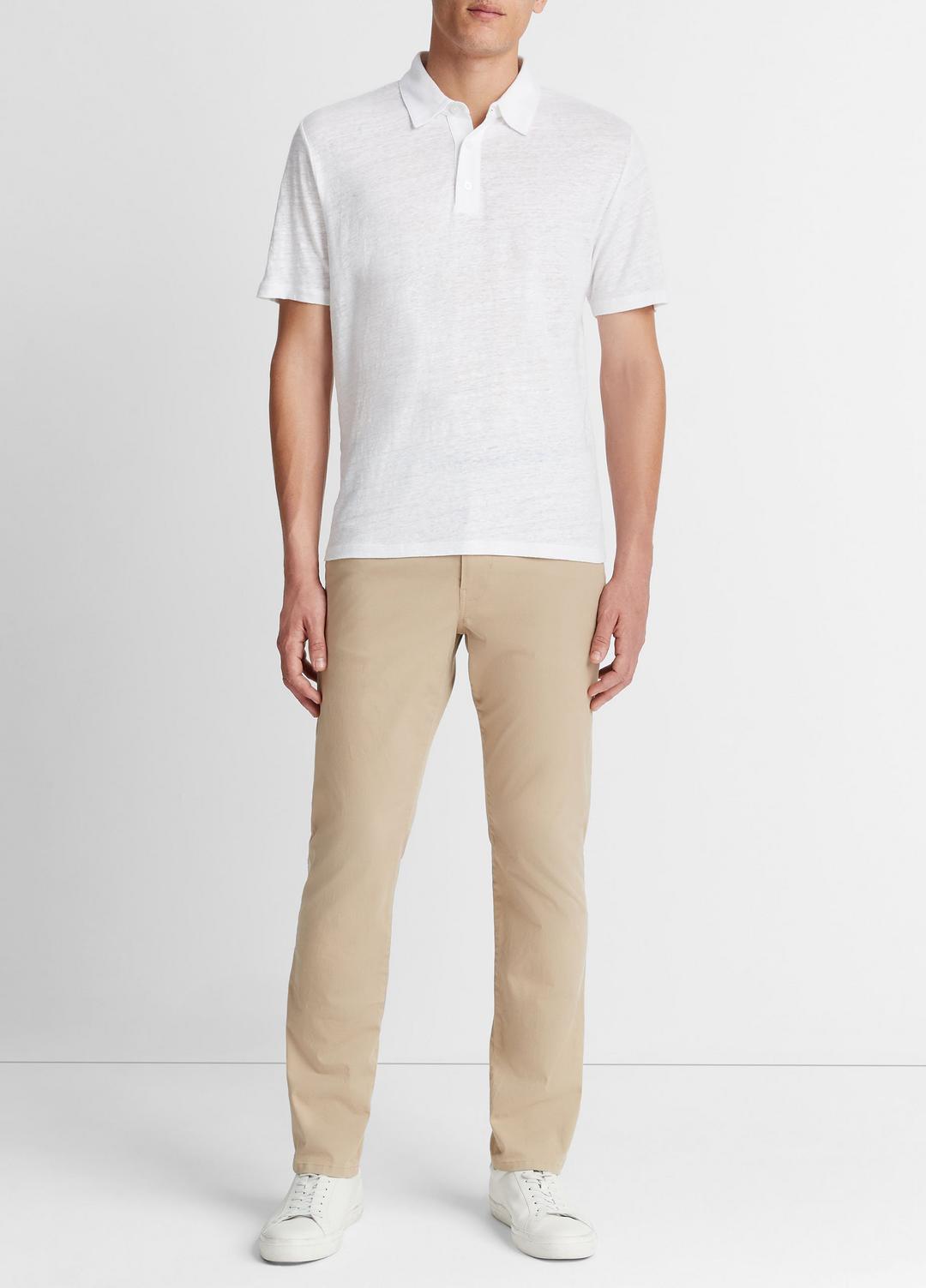 VINCE Men Linen Polo Shirt in Henleys & Polos OPTIC WHITE