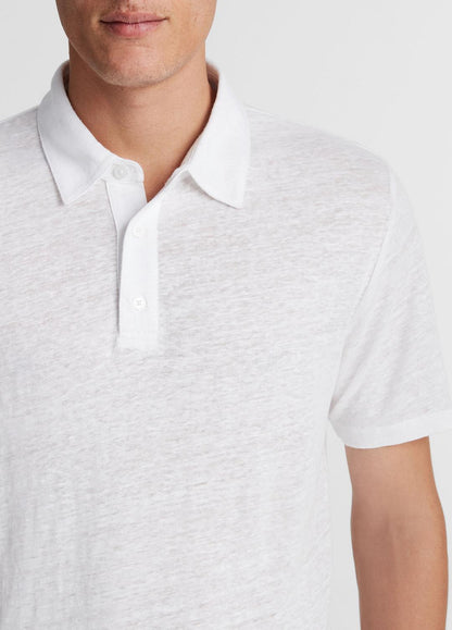 VINCE Men Linen Polo Shirt in Henleys & Polos OPTIC WHITE