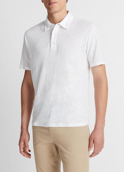 VINCE Men Linen Polo Shirt in Henleys & Polos OPTIC WHITE