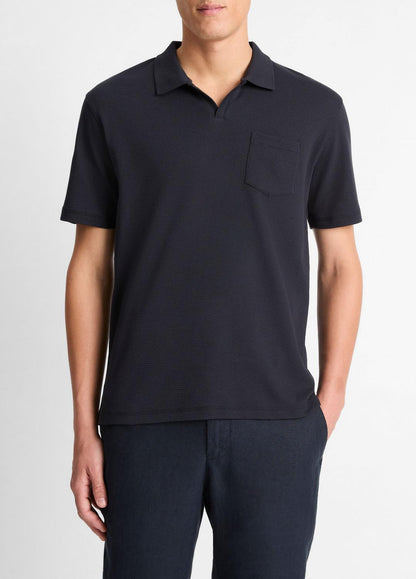 VINCE Men Cotton-Blend Johnny-Collar Polo Shirt in Short Sleeve COASTAL BLUE