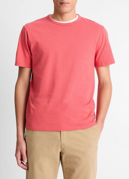 VINCE Men Garment Dye Cotton T-Shirt in Short Sleeve WASHED CORAL RED