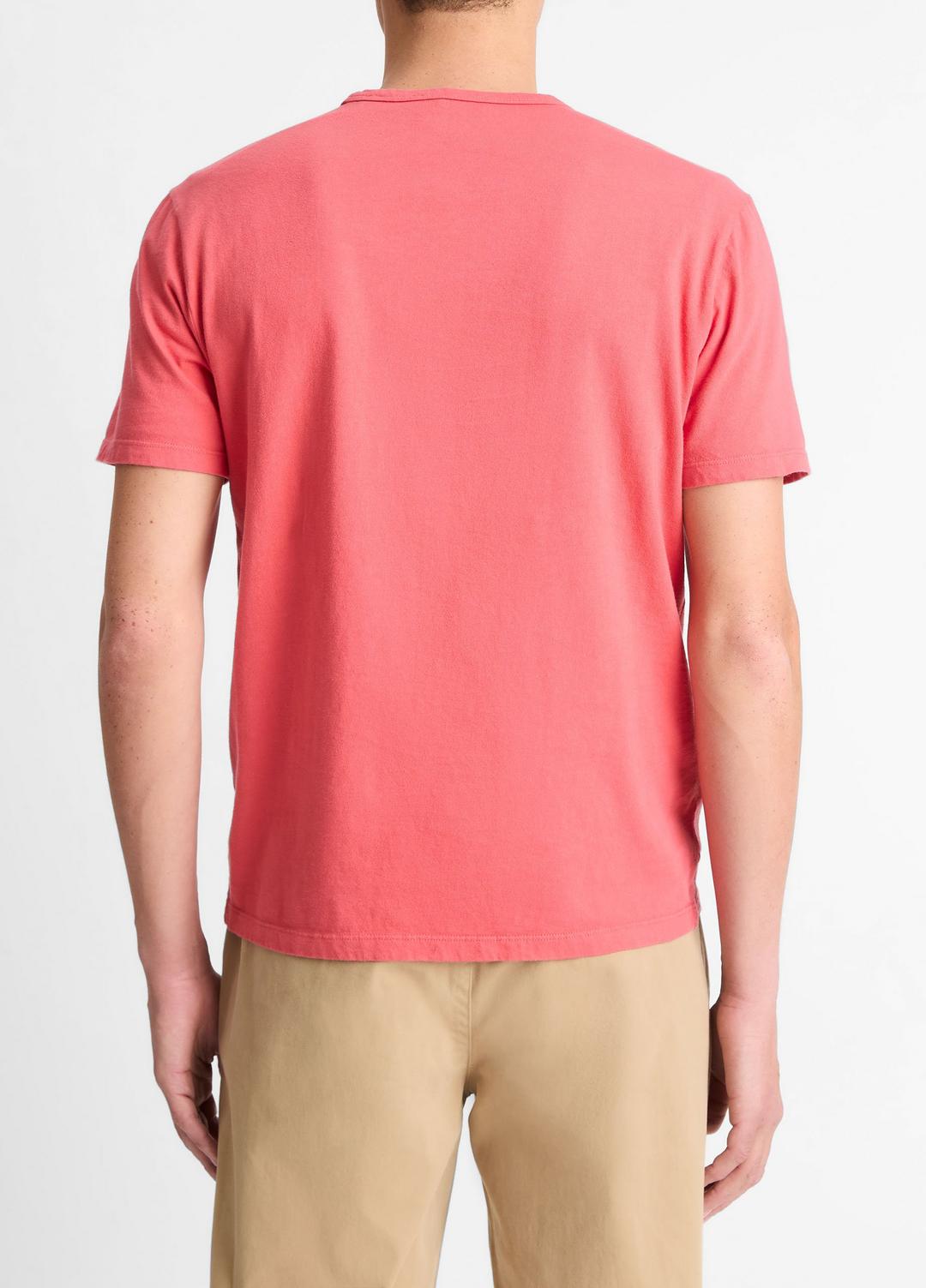 VINCE Men Garment Dye Cotton T-Shirt in Short Sleeve WASHED CORAL RED