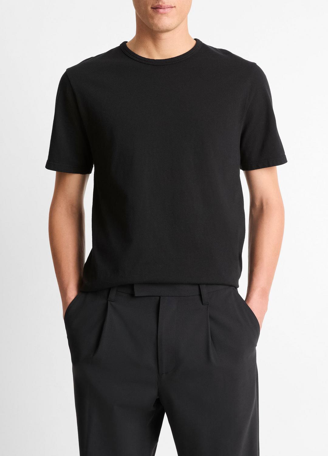 VINCE Men Garment Dye Cotton T-Shirt in Short Sleeve TRUE BLACK