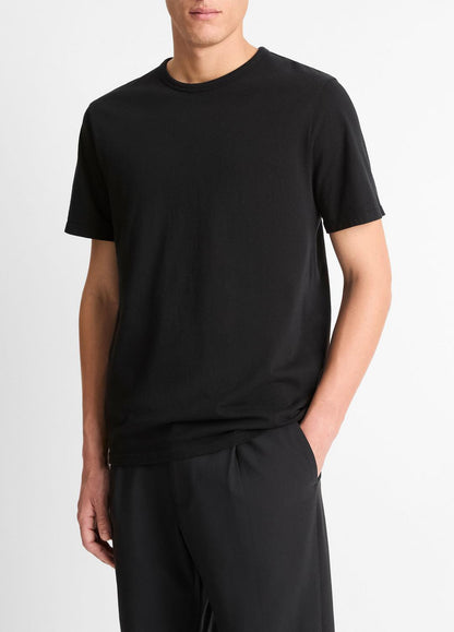 VINCE Men Garment Dye Cotton T-Shirt in Short Sleeve TRUE BLACK
