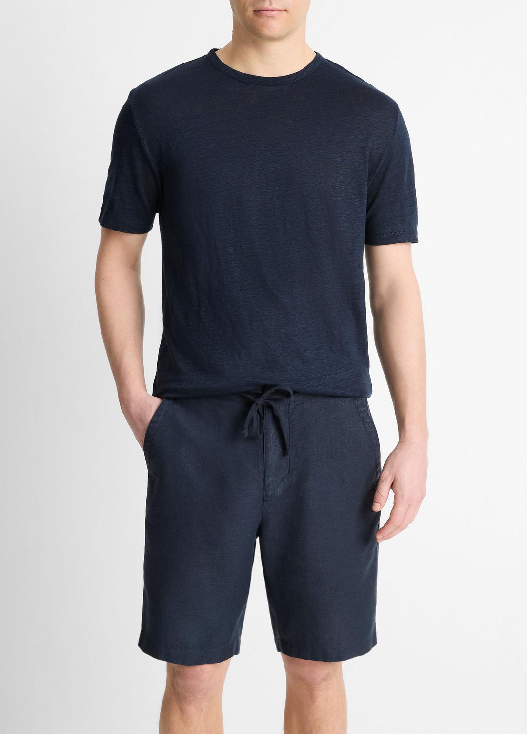 VINCE Men Linen Crew Neck T-Shirt in Short Sleeve COASTAL BLUE