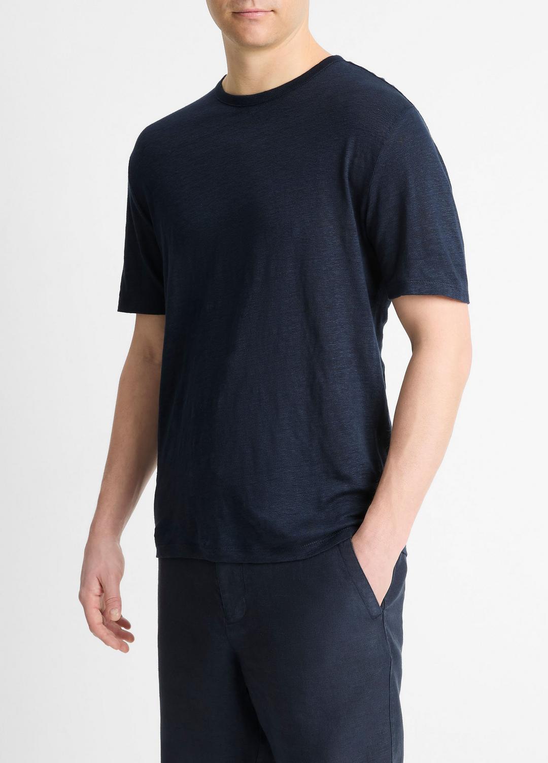 VINCE Men Linen Crew Neck T-Shirt in Short Sleeve COASTAL BLUE