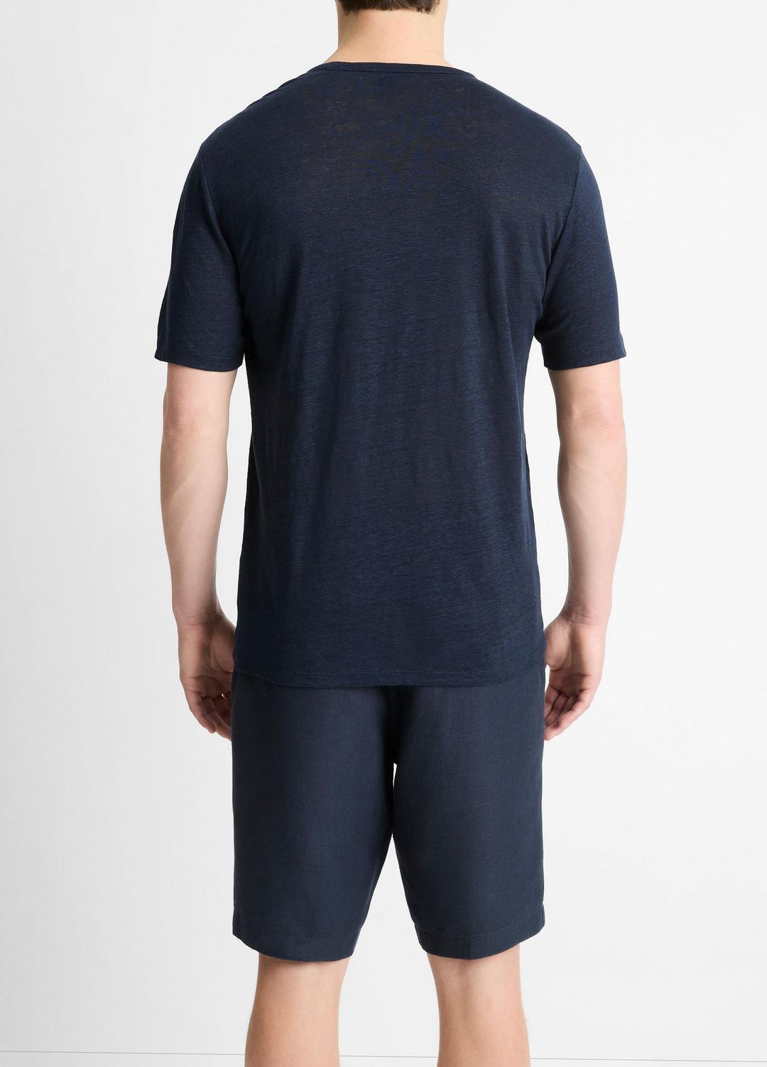VINCE Men Linen Crew Neck T-Shirt in Short Sleeve COASTAL BLUE
