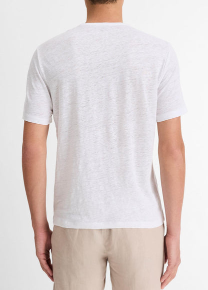 VINCE Men Linen Crew Neck T-Shirt in Short Sleeve OPTIC WHITE