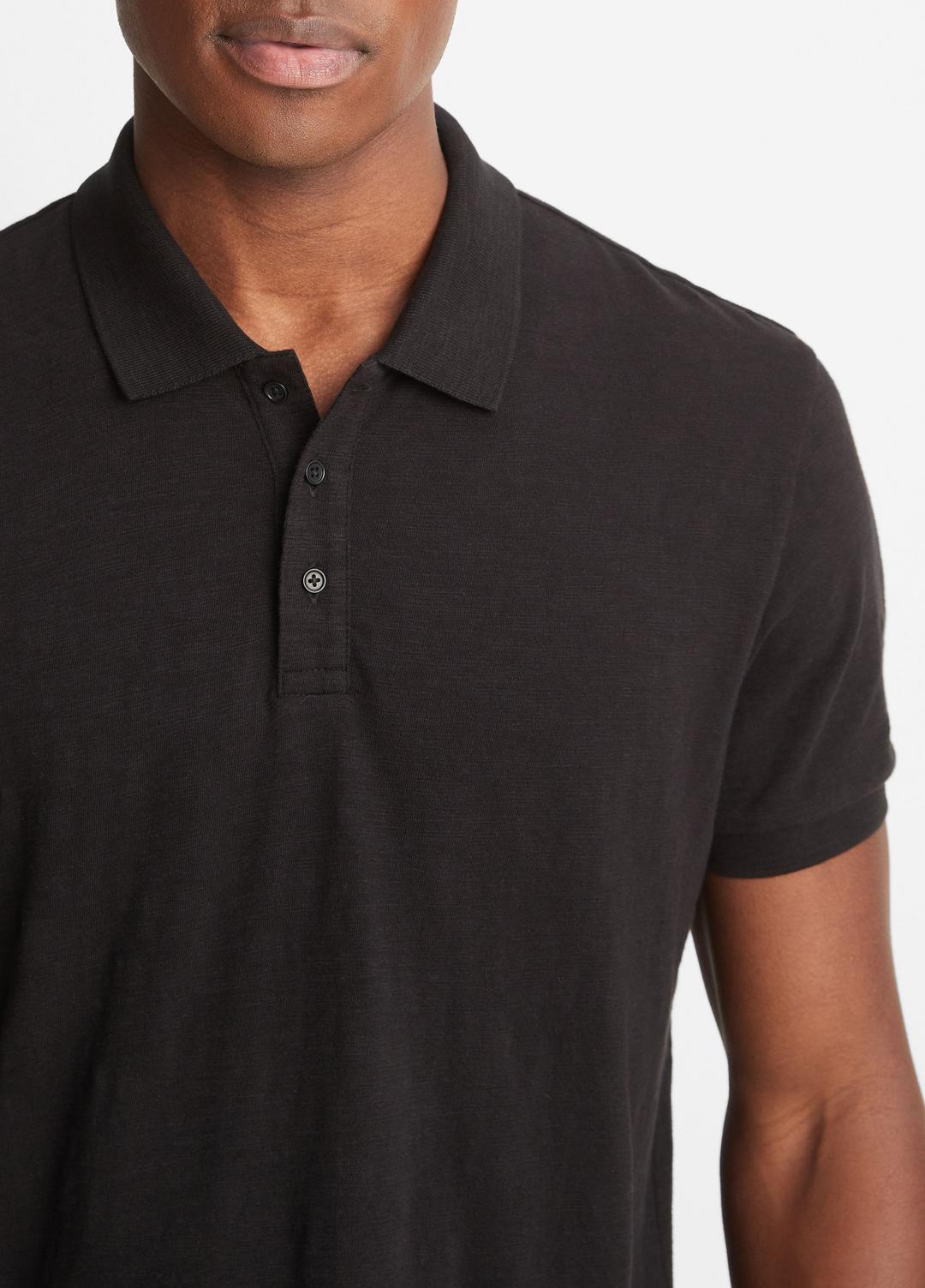 VINCE Men Classic Slub Polo Shirt in Henleys & Polos BLACK