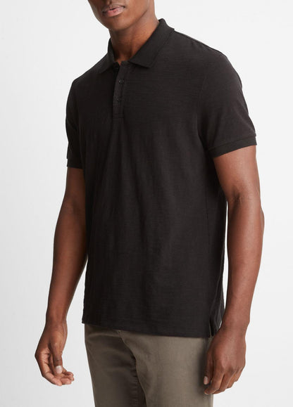 VINCE Men Classic Slub Polo Shirt in Henleys & Polos BLACK