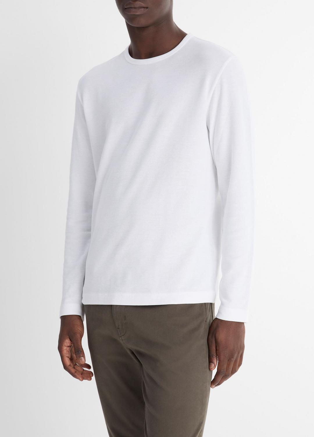 VINCE Men Pima Cotton Piqué Long-Sleeve T-Shirt in Long Sleeve OPTIC WHITE