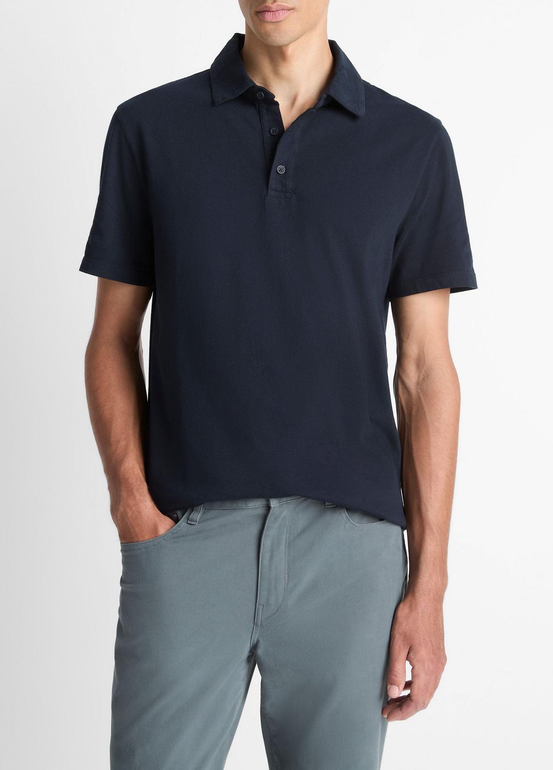 VINCE Men Garment Dye Cotton Polo Shirt in Henleys & Polos WASHED COASTAL