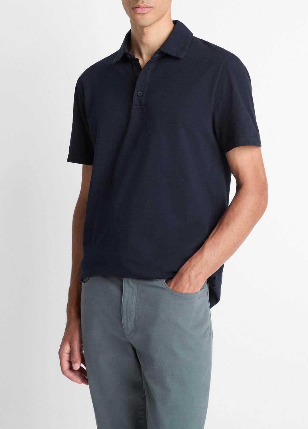 VINCE Men Garment Dye Cotton Polo Shirt in Henleys & Polos WASHED COASTAL