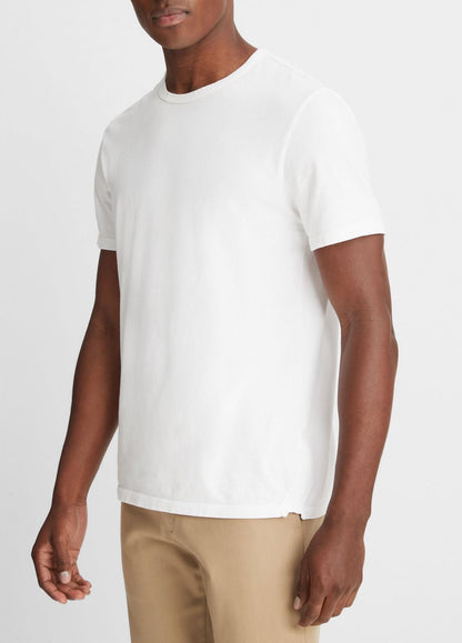 VINCE Men Garment Dye Cotton T-Shirt in Short Sleeve OPTIC WHITE