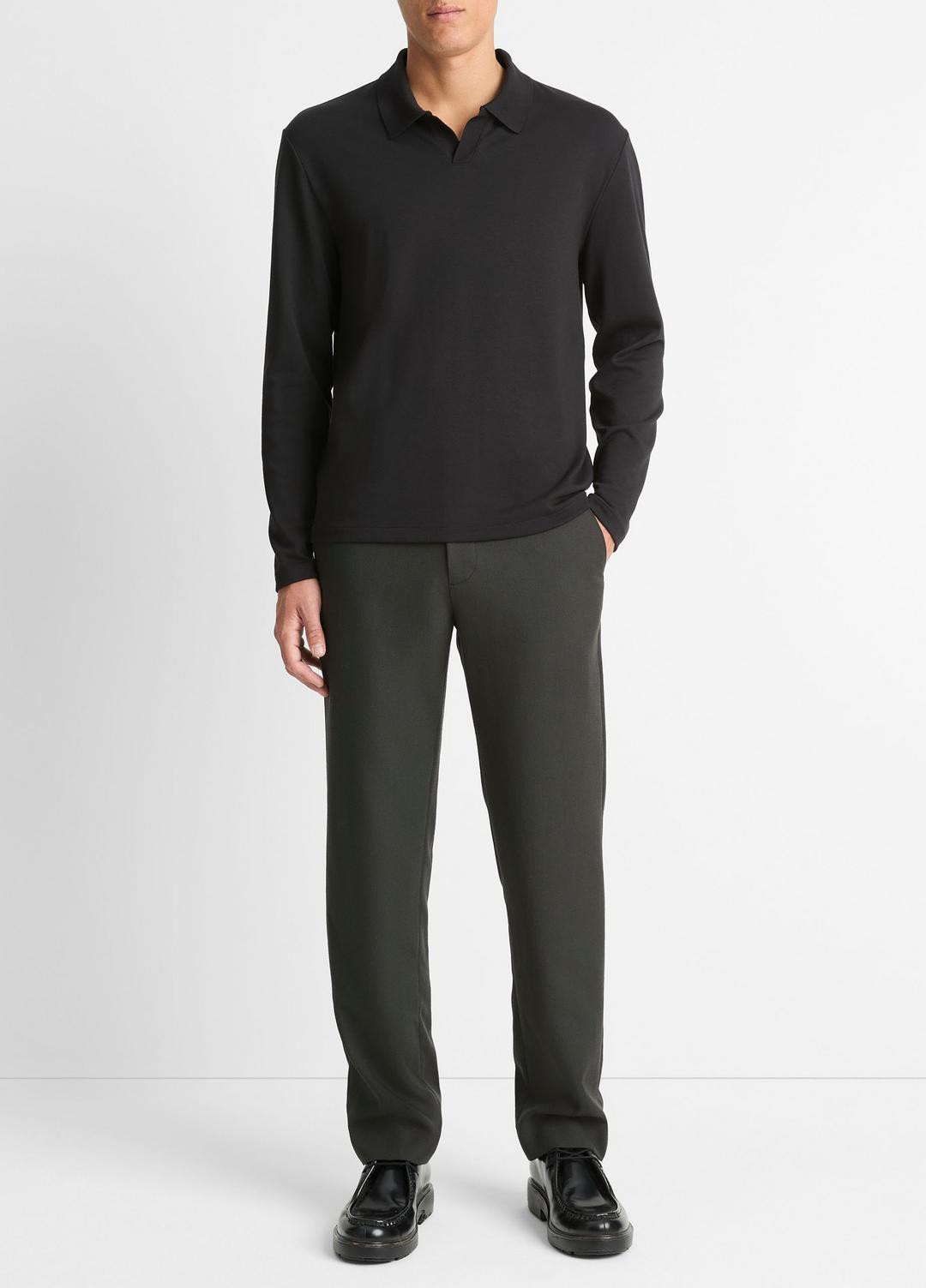 VINCE Men Milano Pima Cotton-Blend Johnny-Collar Shirt in Long Sleeve BLACK