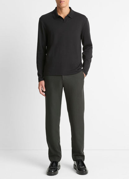 VINCE Men Milano Pima Cotton-Blend Johnny-Collar Shirt in Long Sleeve BLACK