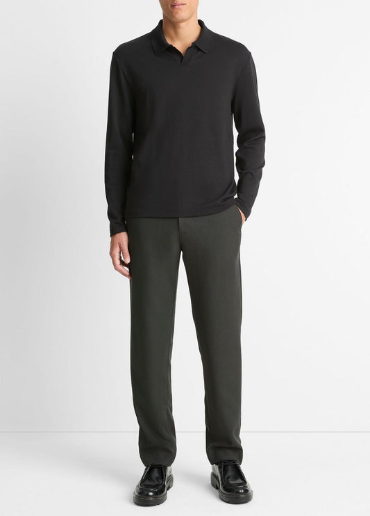 VINCE Men Milano Pima Cotton-Blend Johnny-Collar Shirt in Long Sleeve BLACK