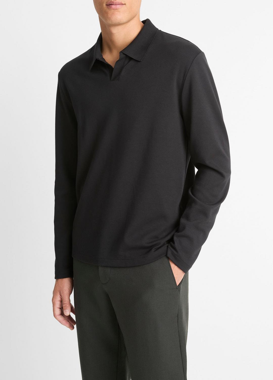 VINCE Men Milano Pima Cotton-Blend Johnny-Collar Shirt in Long Sleeve BLACK
