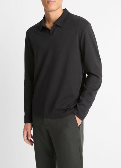 VINCE Men Milano Pima Cotton-Blend Johnny-Collar Shirt in Long Sleeve BLACK
