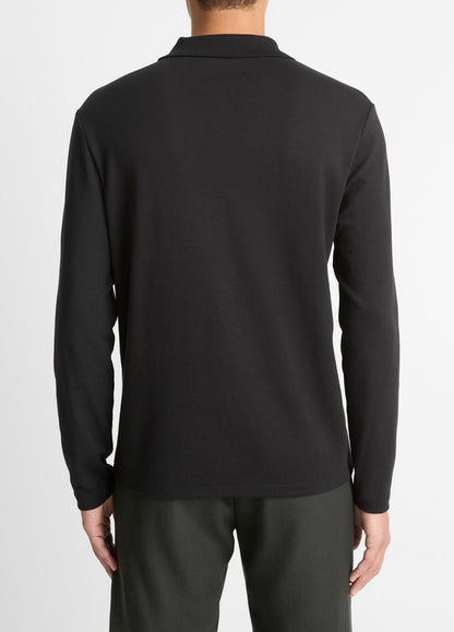 VINCE Men Milano Pima Cotton-Blend Johnny-Collar Shirt in Long Sleeve BLACK