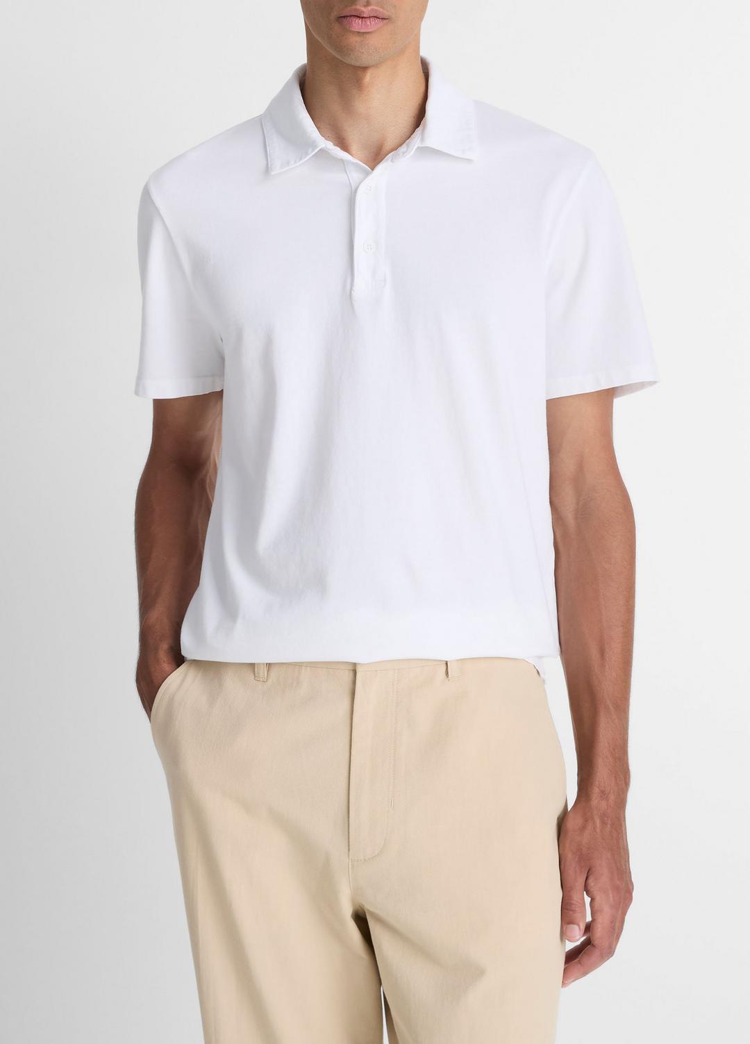 VINCE Men Garment Dye Cotton Polo Shirt in Henleys & Polos OPTIC WHITE