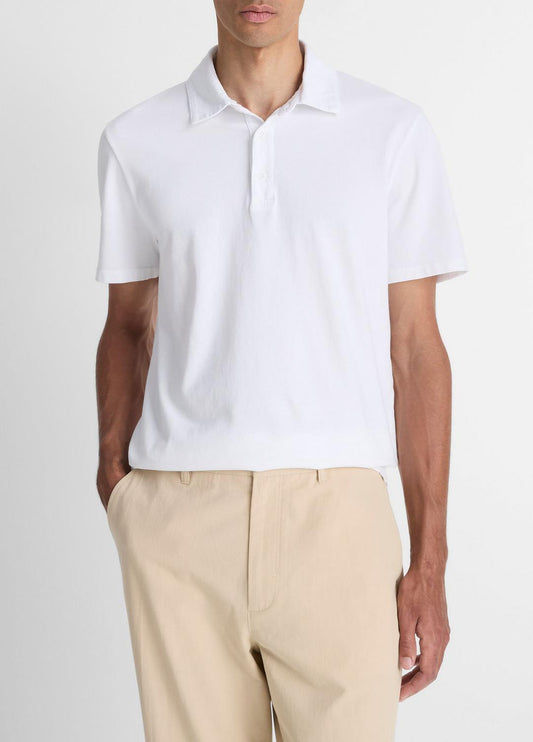 VINCE Men Garment Dye Cotton Polo Shirt in Henleys & Polos OPTIC WHITE