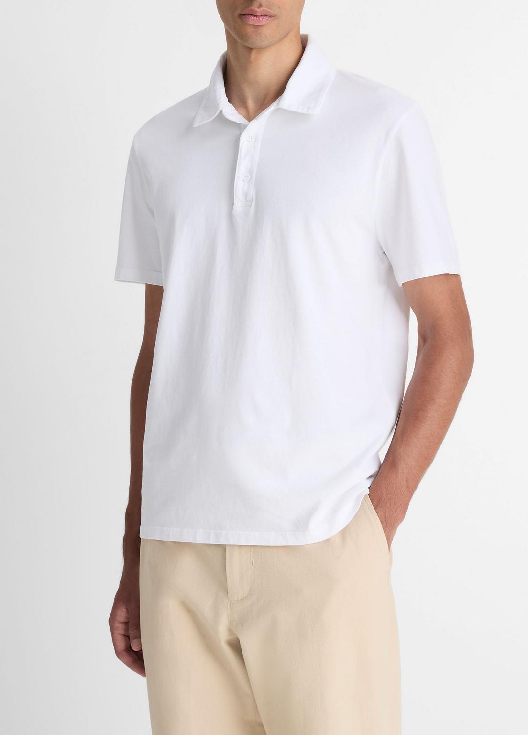 VINCE Men Garment Dye Cotton Polo Shirt in Henleys & Polos OPTIC WHITE