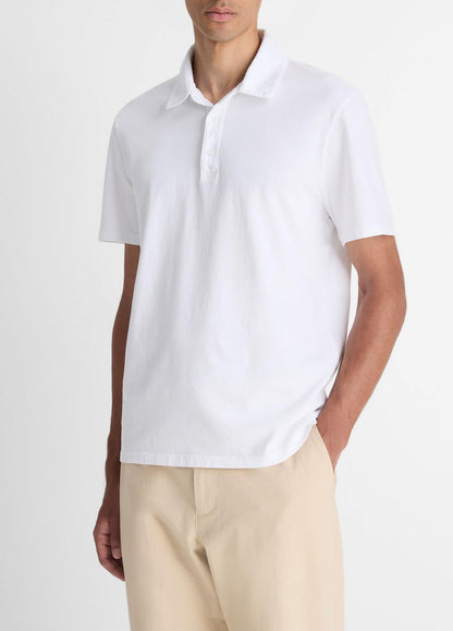 VINCE Men Garment Dye Cotton Polo Shirt in Henleys & Polos OPTIC WHITE