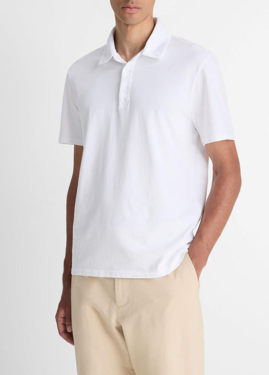 VINCE Men Garment Dye Cotton Polo Shirt in Henleys & Polos OPTIC WHITE