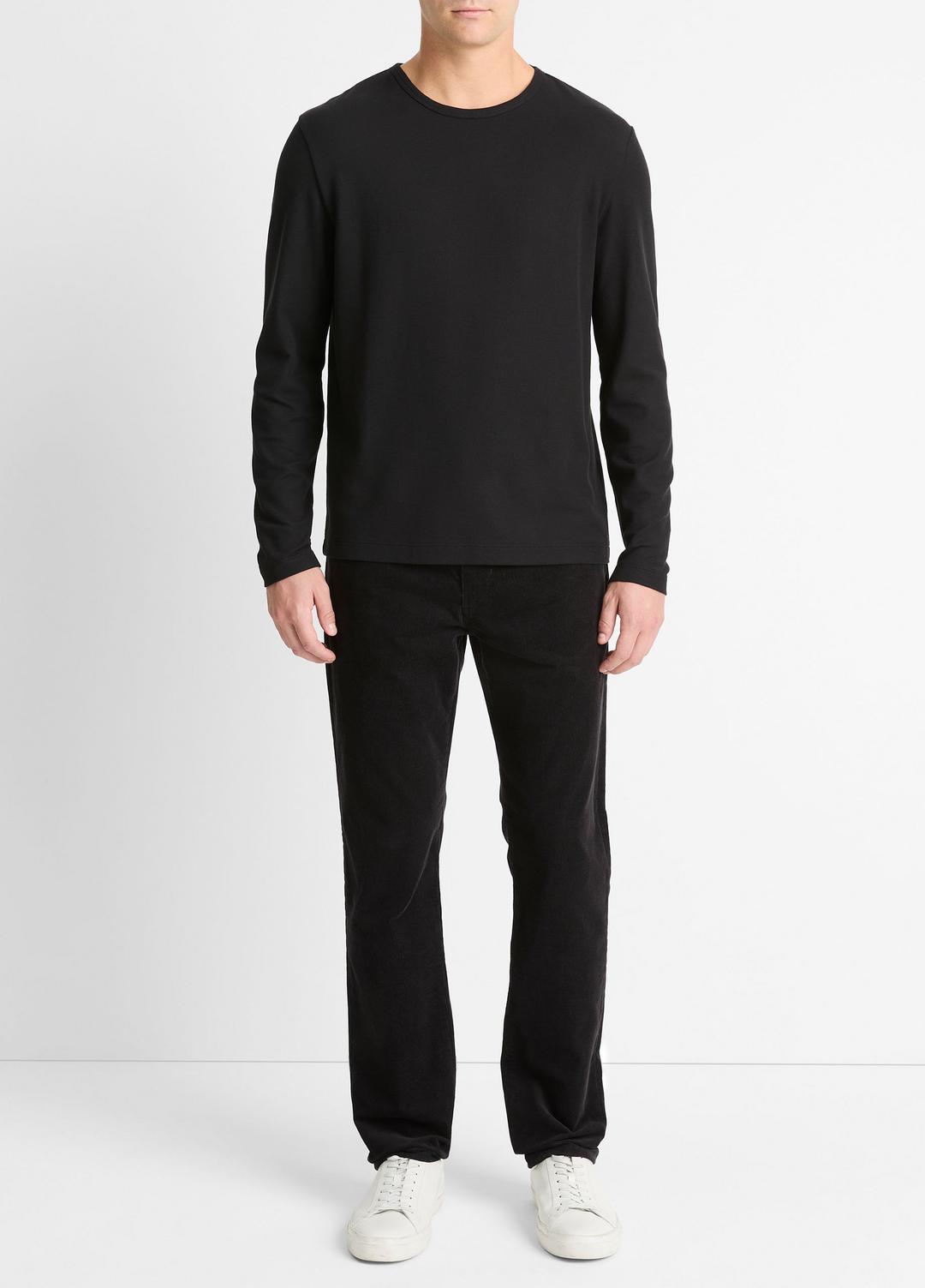 VINCE Men Pima Cotton Piqué Long-Sleeve T-Shirt in Long Sleeve BLACK