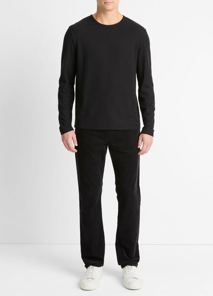 VINCE Men Pima Cotton Piqué Long-Sleeve T-Shirt in Long Sleeve BLACK