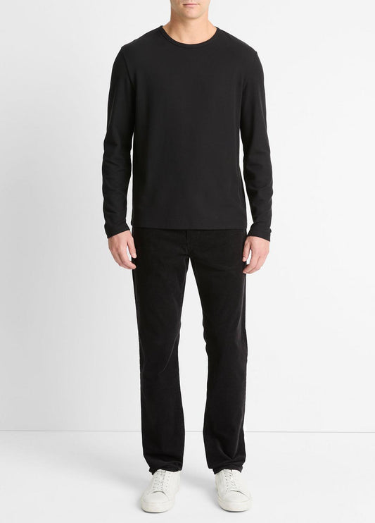 VINCE Men Pima Cotton Piqué Long-Sleeve T-Shirt in Long Sleeve BLACK