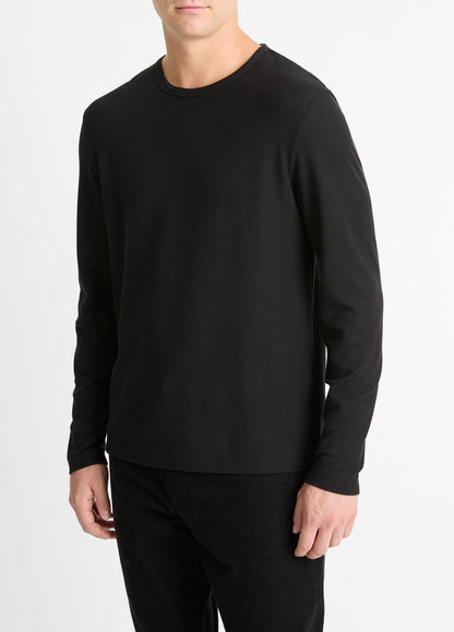 VINCE Men Pima Cotton Piqué Long-Sleeve T-Shirt in Long Sleeve BLACK