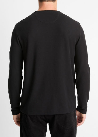VINCE Men Pima Cotton Piqué Long-Sleeve T-Shirt in Long Sleeve BLACK