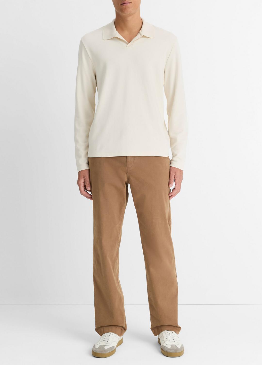 VINCE Men Milano Pima Cotton-Blend Johnny-Collar Shirt in Long Sleeve BONE
