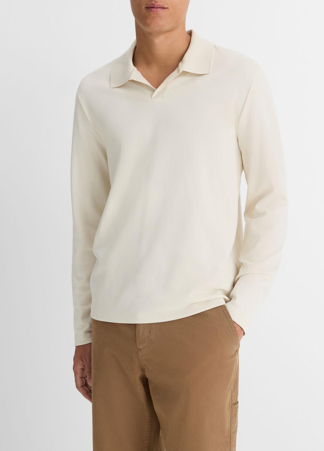 VINCE Men Milano Pima Cotton-Blend Johnny-Collar Shirt in Long Sleeve BONE